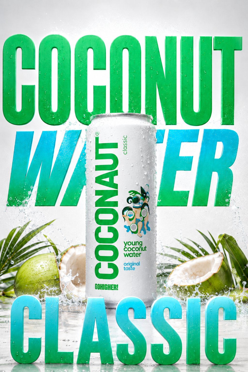 Coconaut woda kokosowa — key visual produktowy AI
