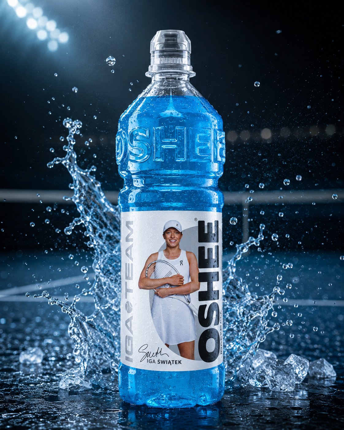 Oshee izotonik niebieski — hero produktowy AI
