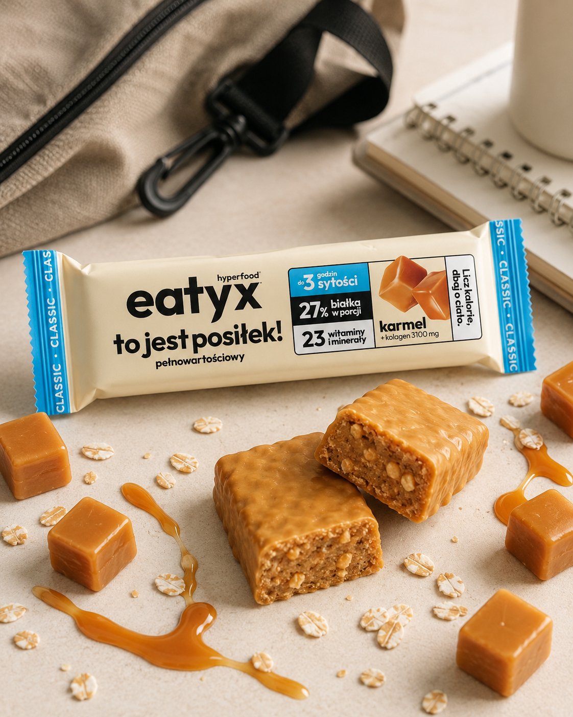Oshee Eatyx karmel — hero produktowy AI
