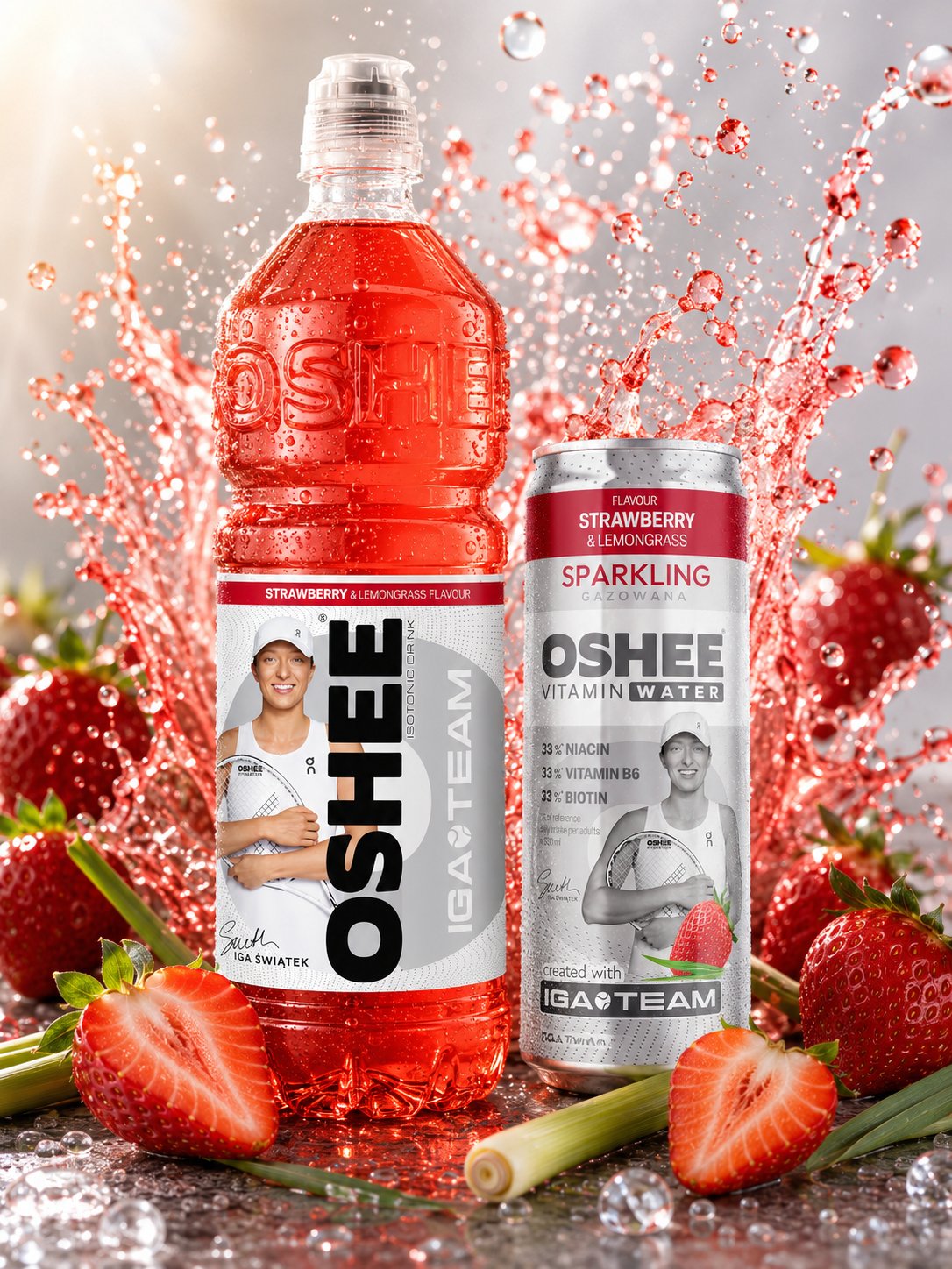 Oshee truskawka — kreacja combo AI